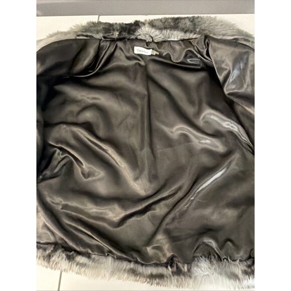 Calvin Klein Gray Faux Fur Coat Luxurious Short Bolero 3/4 Sleeve Womens XL - Picture 9 of 10